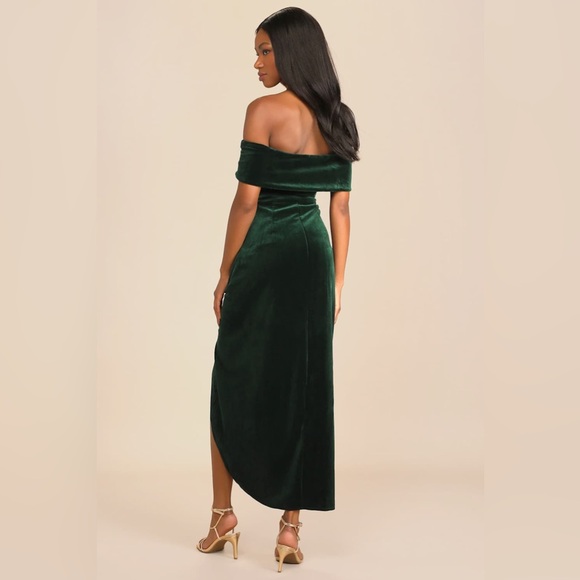 Lulus I'm Enchanted Emerald Green Velvet Off-the-Shoulder Maxi Dress Medium - Picture 4 of 8